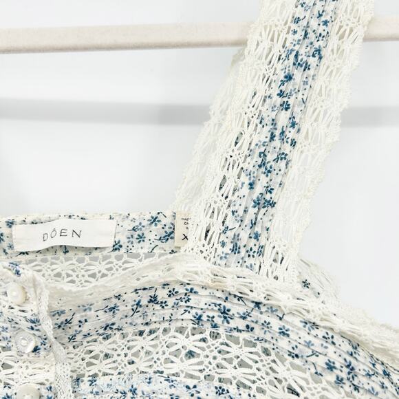 Doen Womens Cottagecore Prairie Sonora Organic Cotton Lace Ditsy Floral Top XS - Picture 8 of 9